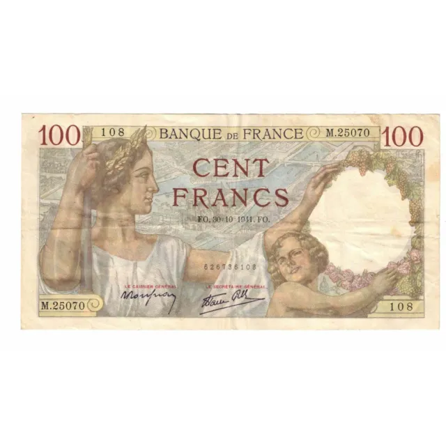 [#332350] France, 100 Francs, Sully, 1941, M.25070, EF, Fayette:26.59, KM:94