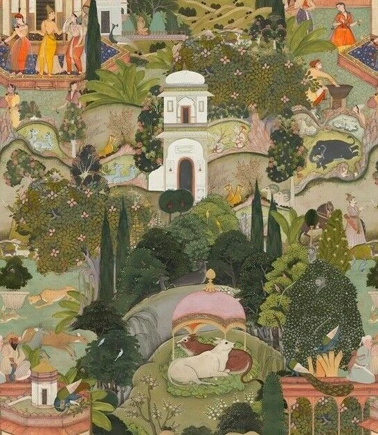 Giardini di Jaipur Velluto da tappezzeria stampato, tessuto arredo divano,...