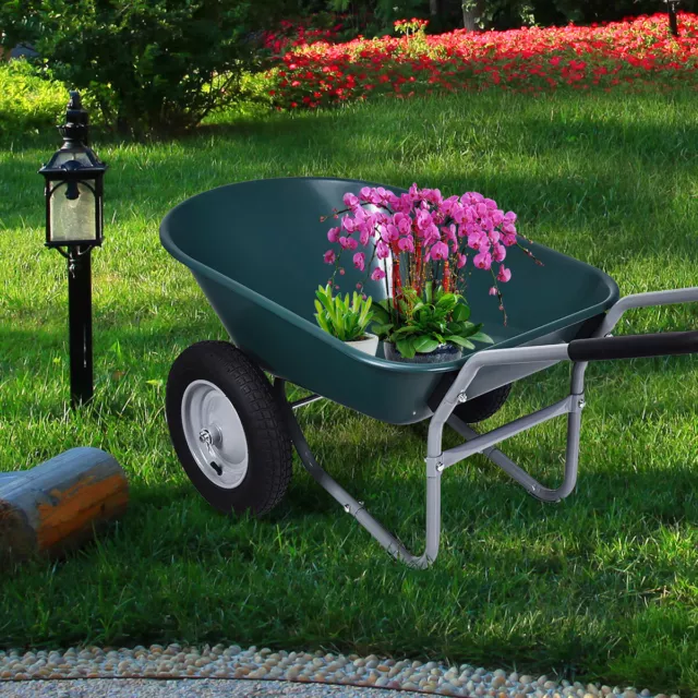 Ironmax 2 Tire Wheelbarrow Home Garden Cart Garden Work Heavy-duty Dolly Green