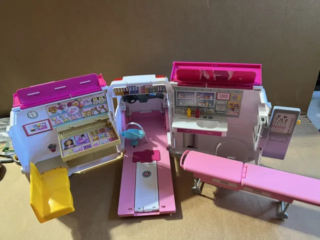 Barbie Care Clinic Playset Ambulance Transforms To Hospital Lights Sound GUC