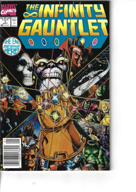 Infinity Gauntlet 1 Avengers Thanos Spider-Man Fine+ 1991 Glossy Double Size