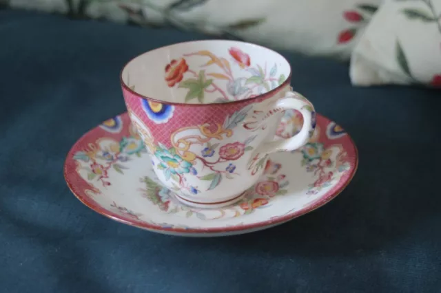Tasse à grand café porcelaine Sarreguemines façon Minton, rose, décor n°215 (3)