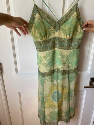 ECI New York 100% silk beaded coctail dress, light green color 
