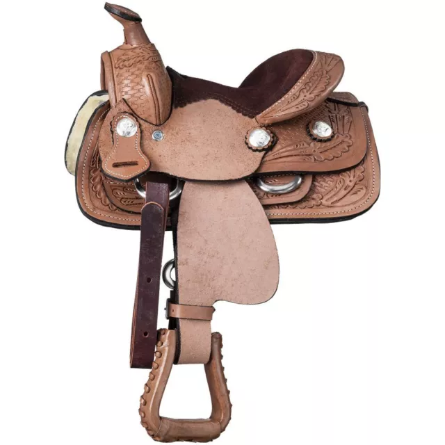 Miniature Western Roper Horse Saddle Basket Weave Tooling Rough Out Fenders 8 In