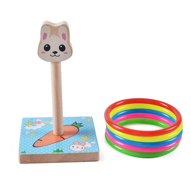 Juguete Para Niños Juego Redondo Animales Anillos Lanzamiento De Madera Bambú