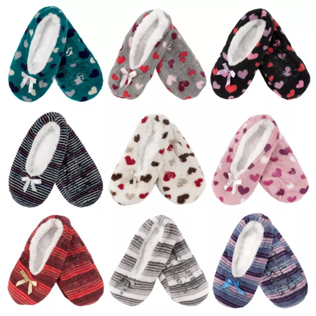 Women's Soft Fuzzy Furry Hearts Home Non-Slip Lined Slipper Socks, Various Color