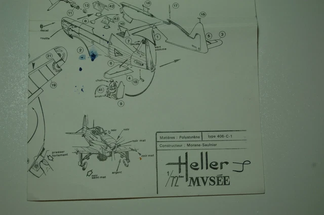 1/72ème PLAN DE MONTAGE POUR MORANE-SAULNIER TYPE 406 C-1  -  pour kit HELLER