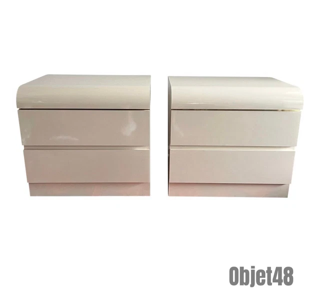 Postmodern Lacquer Laminate Waterfall Nightstands - a Pair