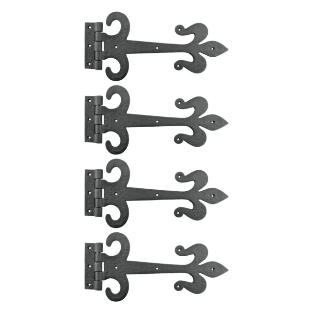 Black Door Gate Strap Hinges 12" Large Wrought Iron with Hardware Pack of 4