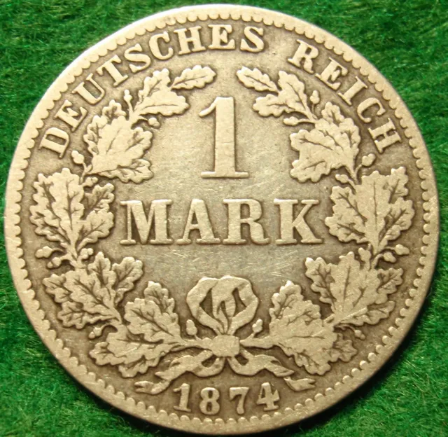 Scarce Germany Empire SILVER 1 Mark 1874 B XF KM# 7 Silver Very High Grade
