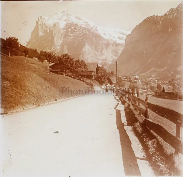 Montagne France Suisse Photo Stereo PL59L1n21 Plaque de verre Vintage c1910