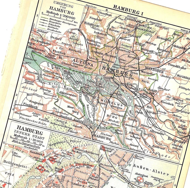 HAMBURG vor 100 Jahren - 3x Stadtpläne + Straßen + 4 Seiten Info-Text von damals