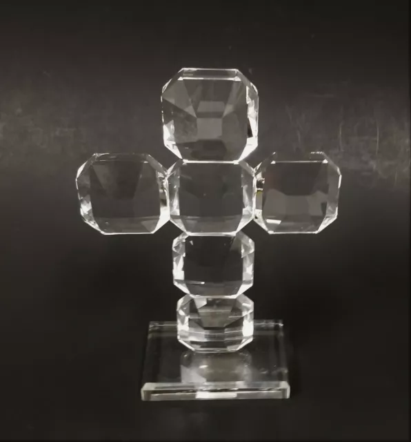 Oleg Cassini Style Clear Crystal Cut Glass Square Cross Figurine Paper Weight
