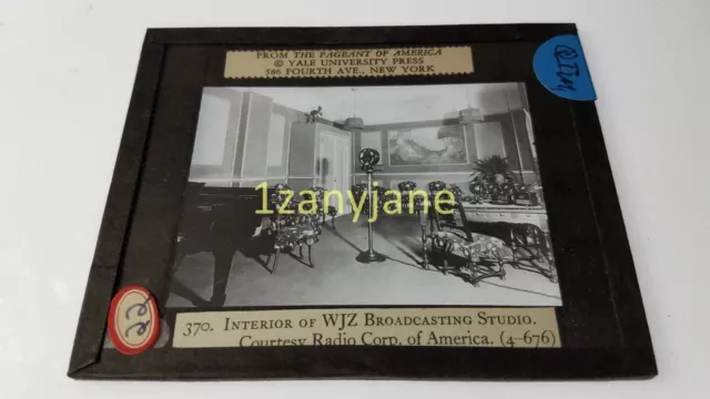 HISTORIC Magic Lantern GLASS Slide QIM INTERIOR OF WJZ BROADCASTING STUDIOc