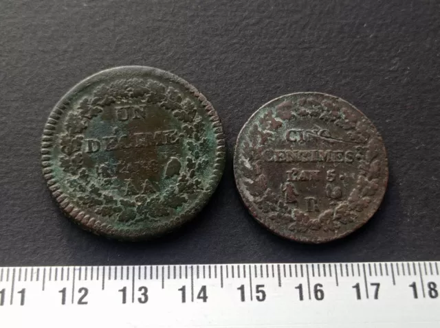 Paket 2 Münzen 5 CENTIMES Jahr 5R Und Decime 8 Aa Frankreich - REF10766J