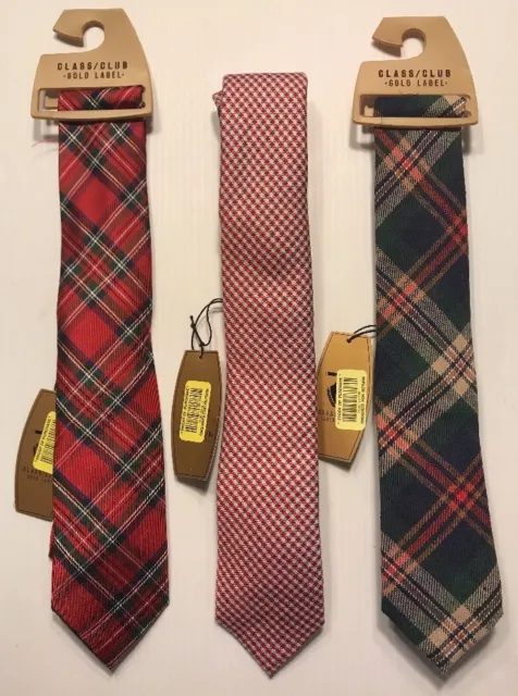NWT Class Club Boy's Gold Label 50" Tie Christmas Red Plaid Checked Green Blue