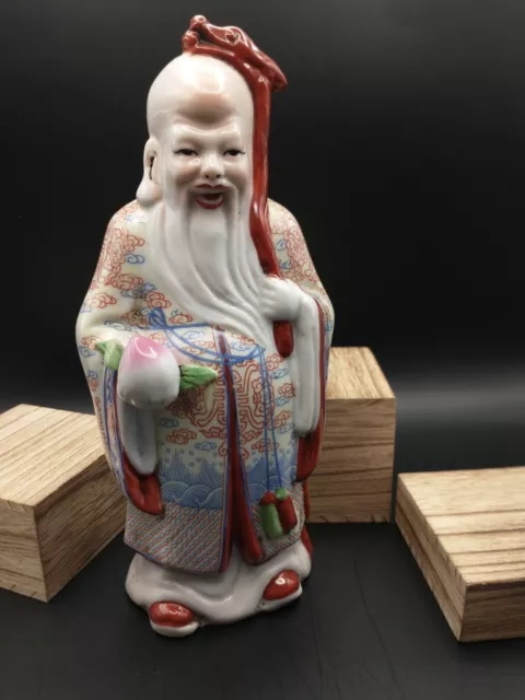 Vintage Shou Lao God of Longevity 8" Ceramic Figurine wise man porcelain Chinese