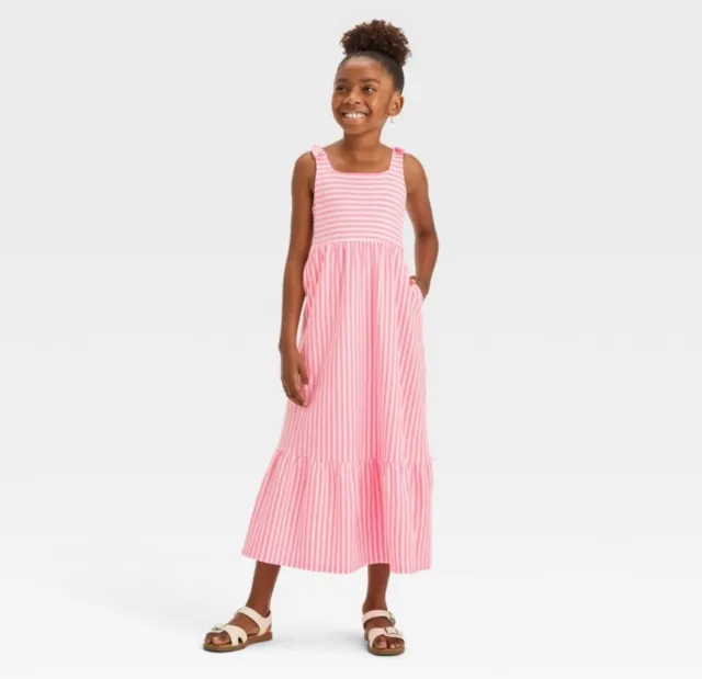 Girls' Striped Knit Maxi Dress - Cat & Jack™ Neon Pink M 8