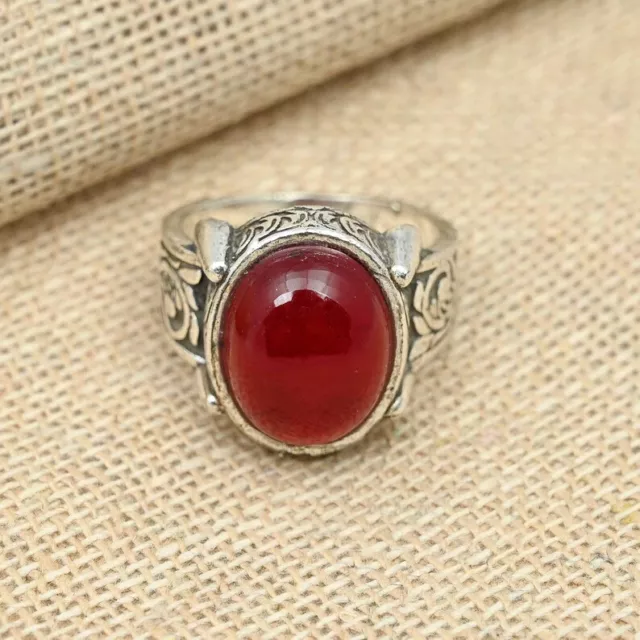 Garnet Men's Ring Handmade 925 Sterling Silver Best of Luck Ring All Size D09