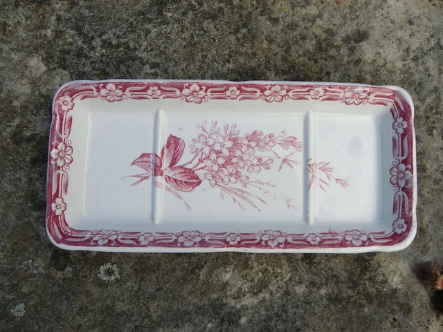 Porte-savon Ancien En Faïence – Décor Floral – Multicouleur