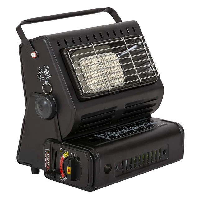 2in1 Tragbare Gasheizung 1.3KW Camping Butan Gas Kocher Keramik + Gaskartuschen 2