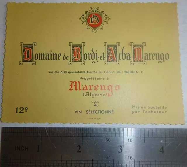 Ancienne Etiquette - Vin D'algérie - Marengo - Domaine De Bordj El Arba - SAIGON 3