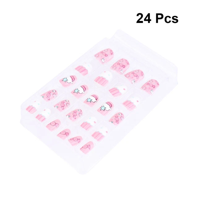 24 pz bellissimo adesivo artificiale unghie corte bambini