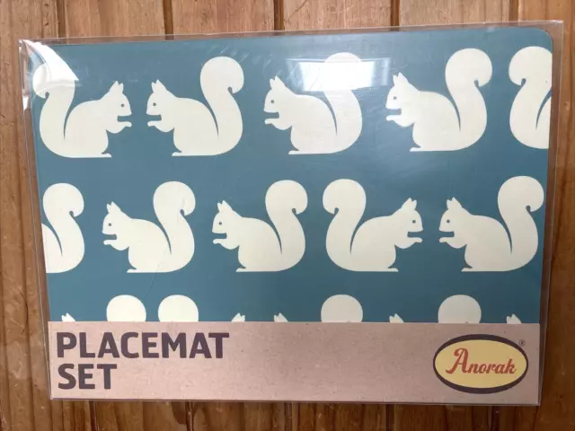 ANORAK 'Kissing Squirrels' Rectangle Placemats X 4