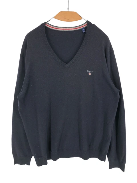 GANT Uomo Scollo A V Cotone Maglione Lana Maglione Pullover Taglia XL