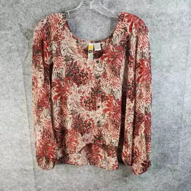 Mimi Chica Racer Back Blouse Top Women's S Small Red Brown Floral Casual