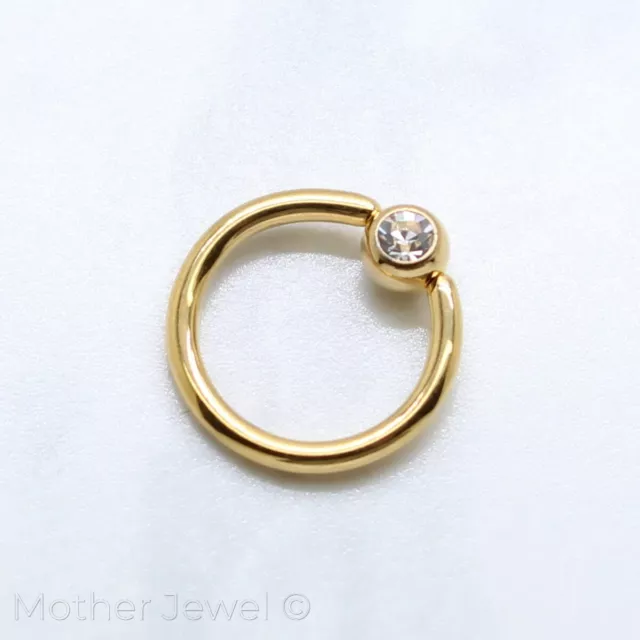 14K Yellow Gold Ip 4Mm Cz Ball Cbr Bcr 14G 10Mm Ear Nose Lip Septum Captive Ring