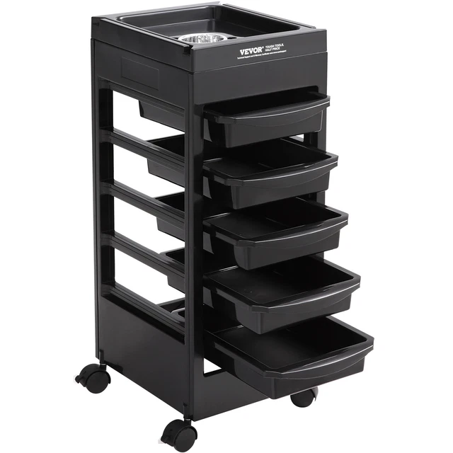 Professioneller Friseurwagen – Höhenverstellbar (70-110 Cm), 5 Rollen, Alu-Tablett, Silber