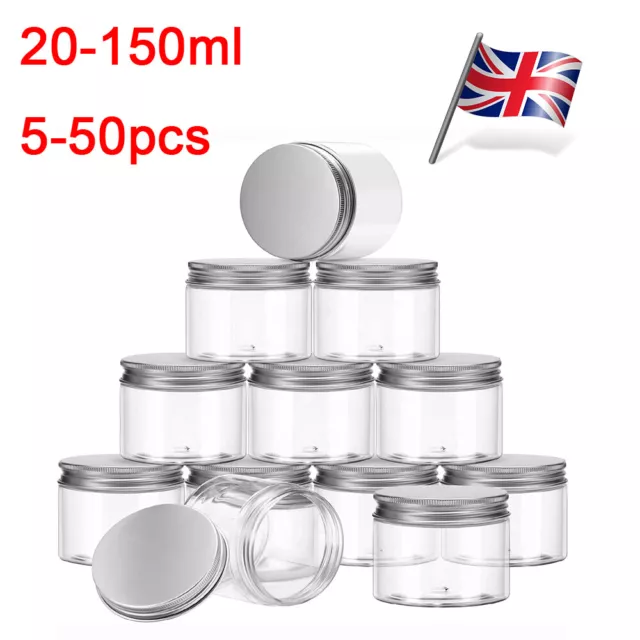 20-150ml Empty Clear Plastic Cosmetic Jars Cream Lotion Lip Balm Refillable Pots