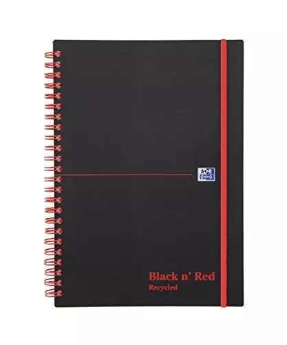 Oxford Black n' Red A5 Poly Wirebound Recycled Notebook with Elastic Strap, Rul