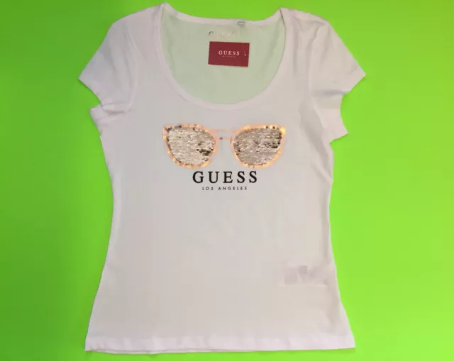 GUESS Los Angeles Women’s Short Sleeve T-Shirt Size MEDIUM White w/Gold,Silver