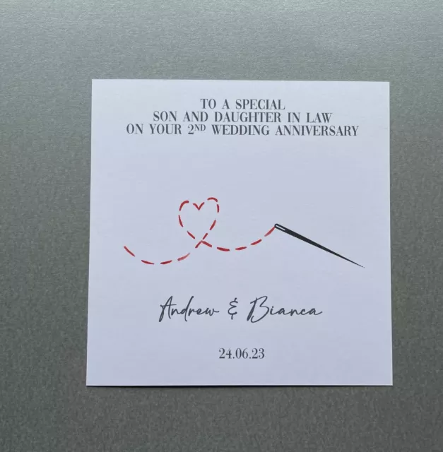 Personalised 2nd Cotton Wedding Anniversary Card - To Couple - Husband - Wife