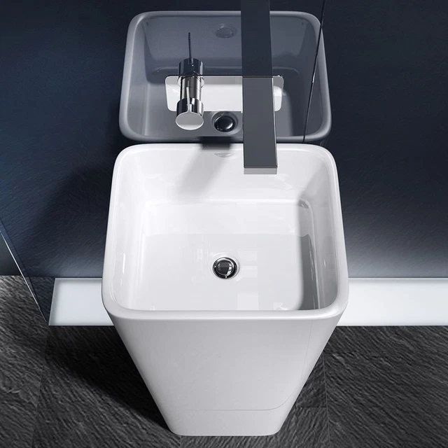 Bathroom Wash Basin Stone Freestanding Pedestal Rectangle Bowl Waste Plug 810mm