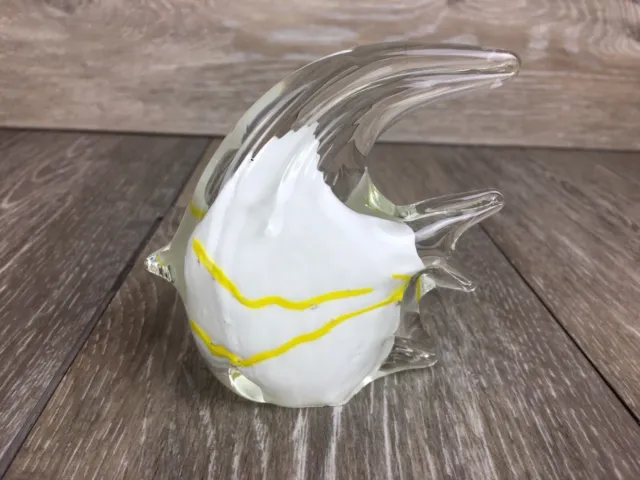 Tropical Fish Paper Weight White & Yellow Art Glass