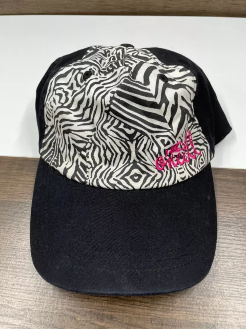 Womens Oneill Zebra Print Black Hat Cap Pink Heart Logo Snap Back