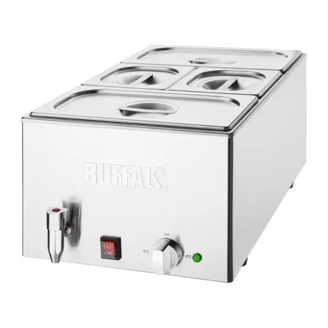 Buffalo Wet Heat Bain Marie with Drain Tap & Pans, 1.2kW - 2x GN 1/3 & 2x GN 1/6