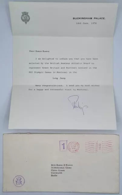 Signed by Prince Philip Duke of Edinburgh Montreal Selection Letter to Sue Reeve