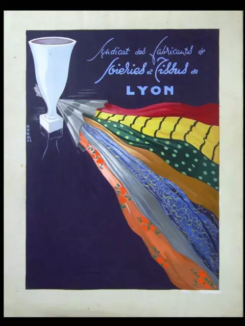 French Art Deco Advertising Project, Silks And Fabrics, Original Gouache - 1935