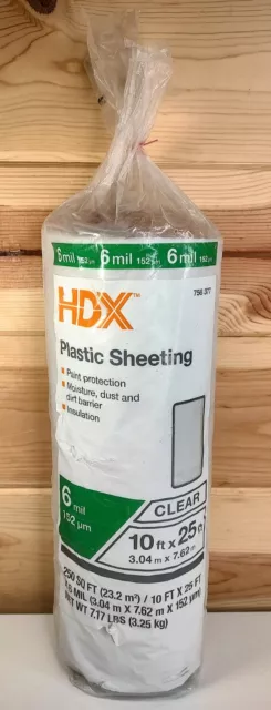 HDX Construction Film Plastic Sheeting 10 ft. x 25 ft. Clear 6 mil. in Clear
