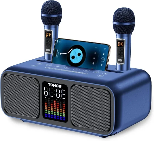 TONOR Karaoke Machine, Portable Bluetooth Speaker With 2 UHF Microphones And LED