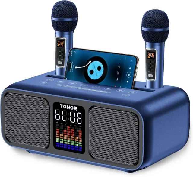 Tonor Karaoke-Maschine, tragbarer Bluetooth-Lautsprecher mit 2 UHF-Mikrofonen und LED