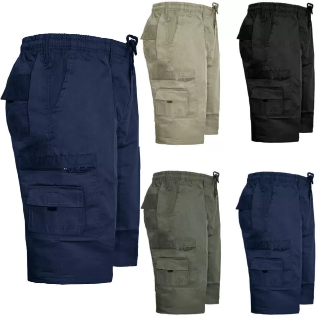 Mens Cargo Combat Shorts Elasticated Summer Casual Cotton Shorts M L XL 2XL 3XL