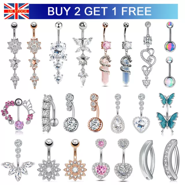 Belly Bar Surgical Steel Crystal Gem Navel Bar Button Ring Belly Bars Piercing