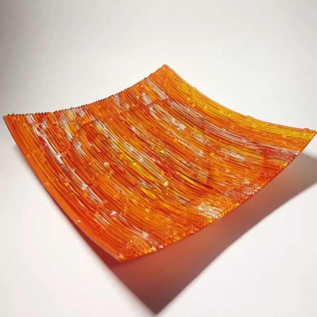 MCM Orange Fused Glass Textured Square Decorative Plate 10 3/4"