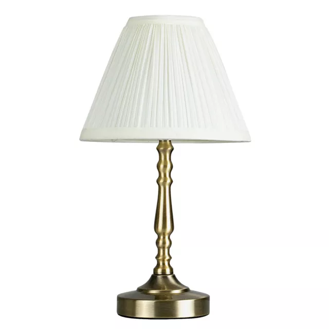 Brass Touch Table Lamp Traditional 36CM Tall Light Pleated Shade LED Dimmer Bulb