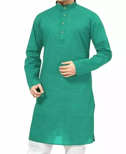 Solido Indiano Abbigliamento Moda Camicia Uomo Corto Kurta 100% Cotone Abito